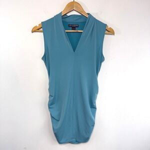 A Pea In The Pod Ruched Maternity Blouse Top Teal Blue Sleeveless Stretch S